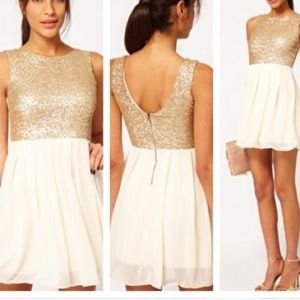 ASOS + TFNC Gold Sequin Skater Dress - XS